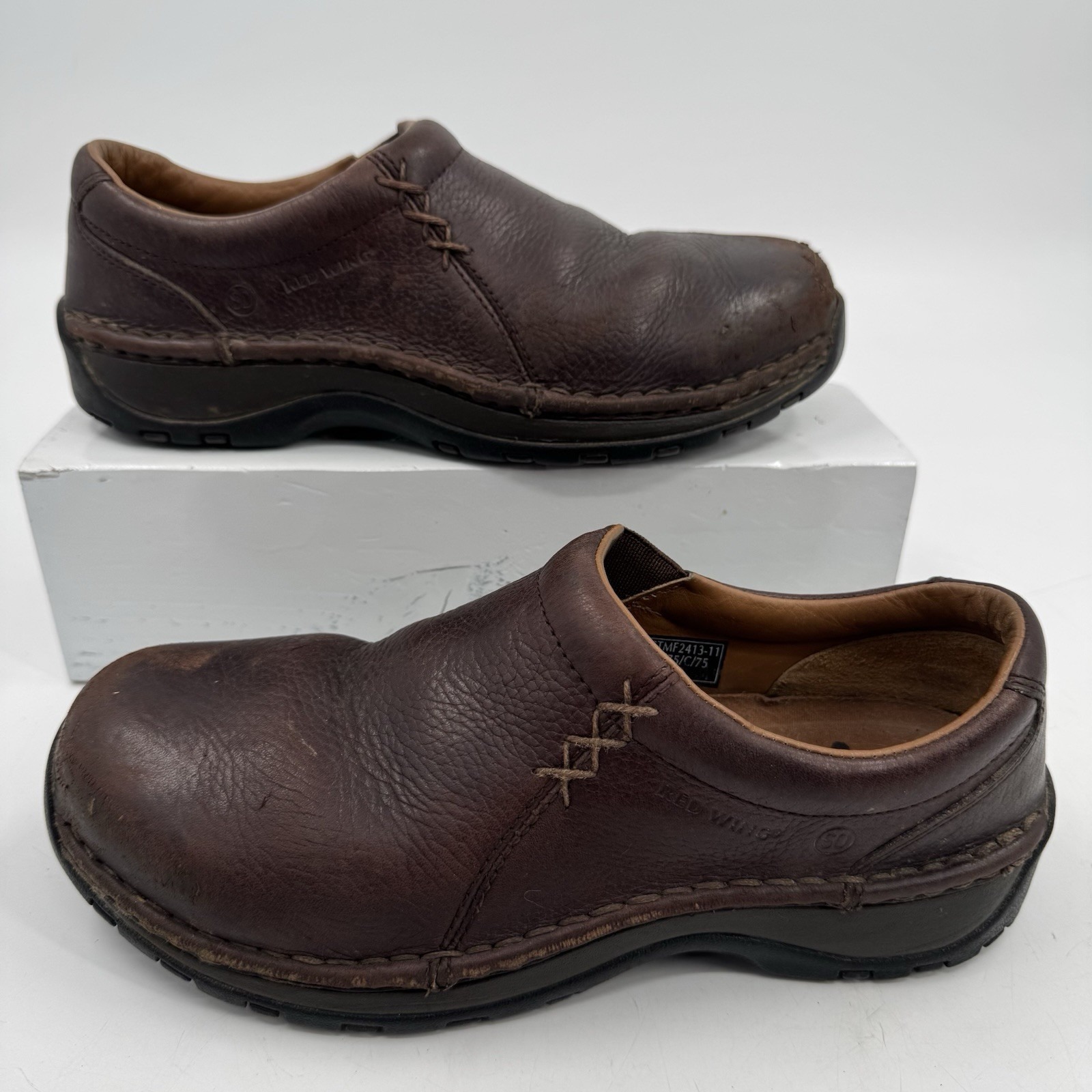 Red Wing Brown Leather Oil Resistant Slip On Clog Steel Toe Women Shoes 8 B